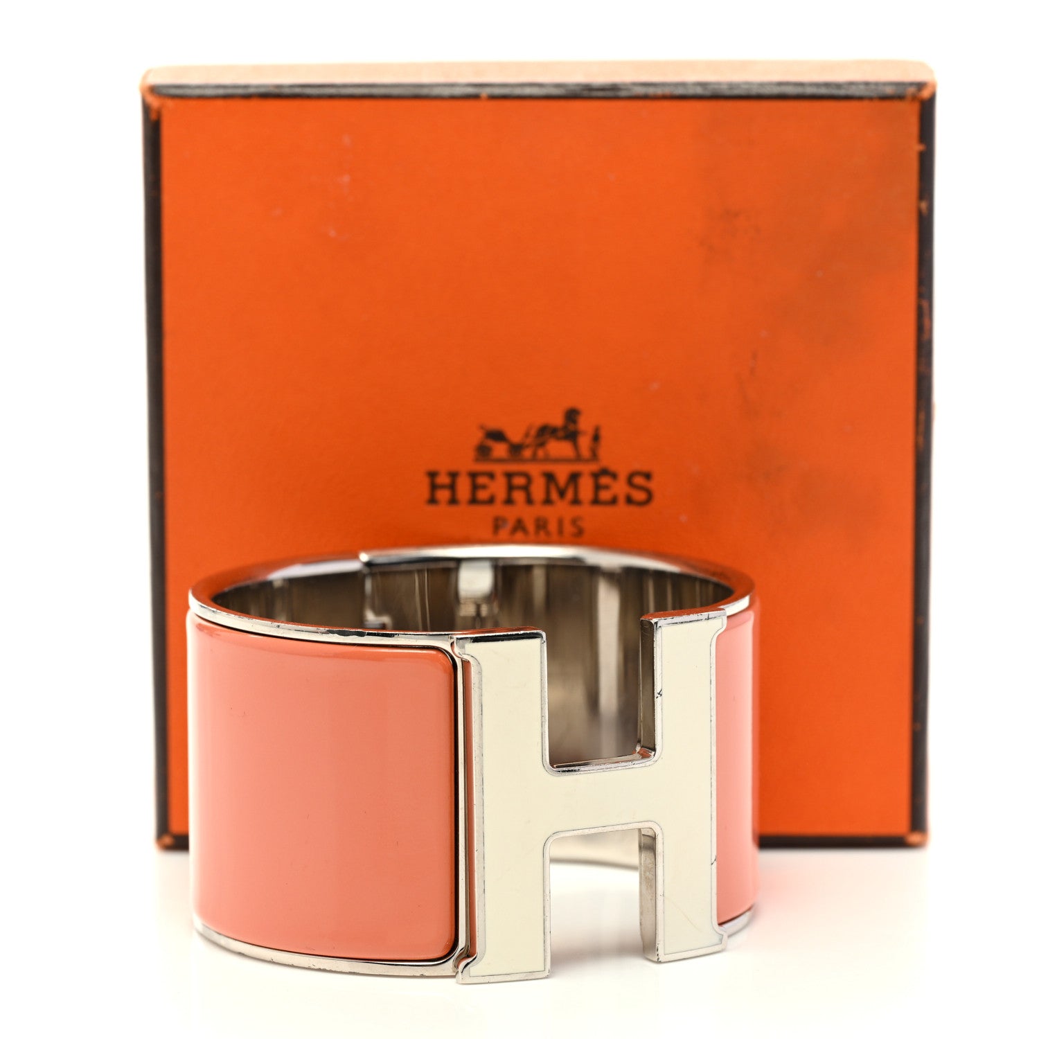 Hermes Enamel Extra Wide Clic Clac H Bracelet GM Orange Fruite White 6 of 6
