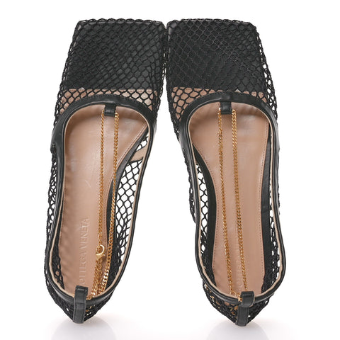 Mesh Nappa Chunky Chain Stretch Ballerina Flats 36 Black