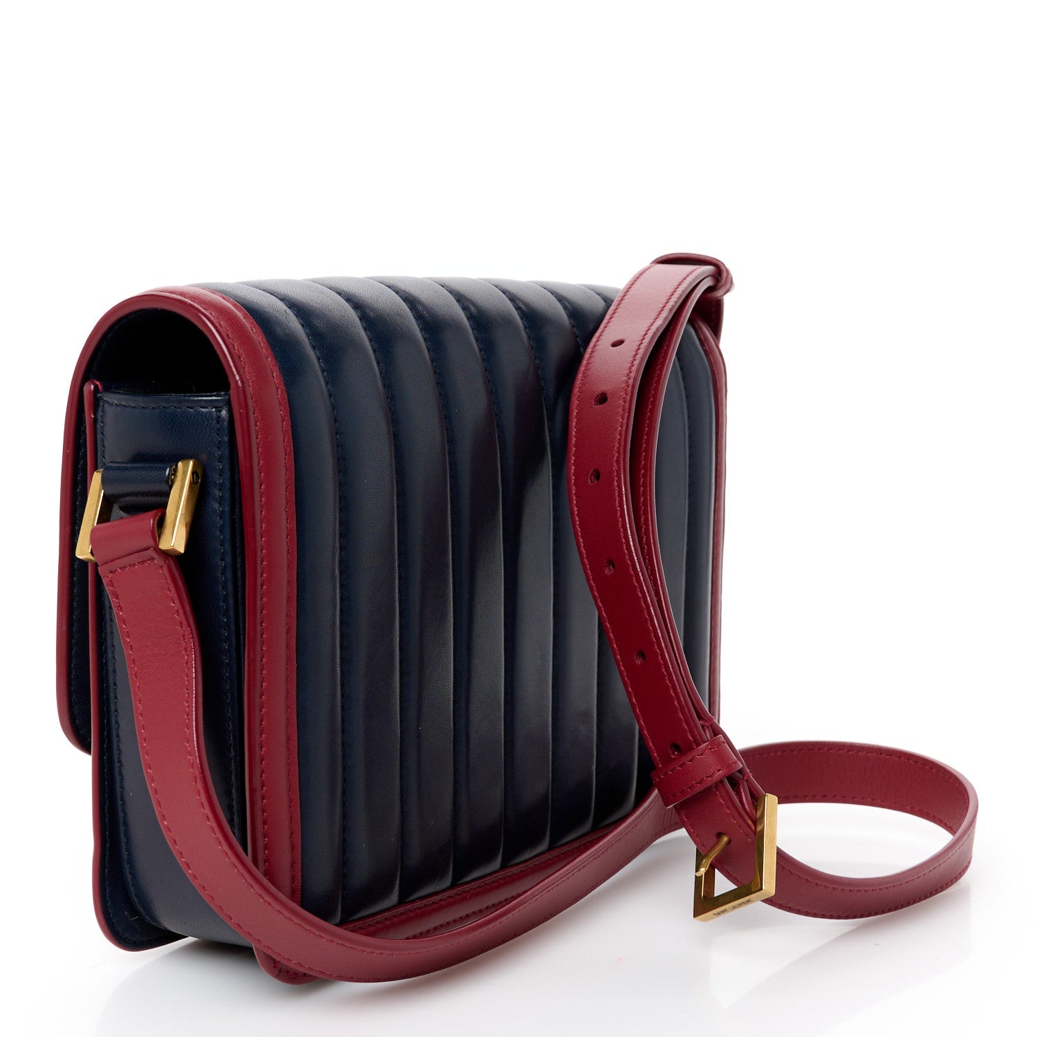 Saint Laurent Calfskin Matelasse Monogram Chain Bag Red Navy 3 of 11