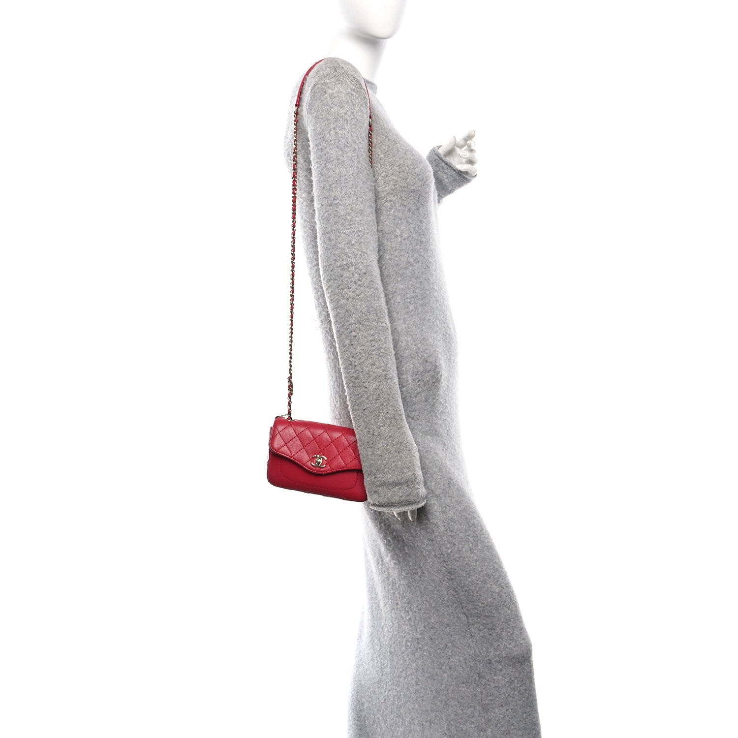 Chanel Goatskin Quilted Coco Curve Flap Messenger Flap Red 2 of 11