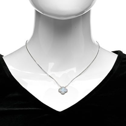 Van Cleef & Arpels 18K White Gold Chalcedony Vintage Alhambra Pendant Necklace 2 of 6