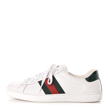 Gucci Calfskin Crocodile Web Mens Ace Sneakers 9 White Green 1 of 14