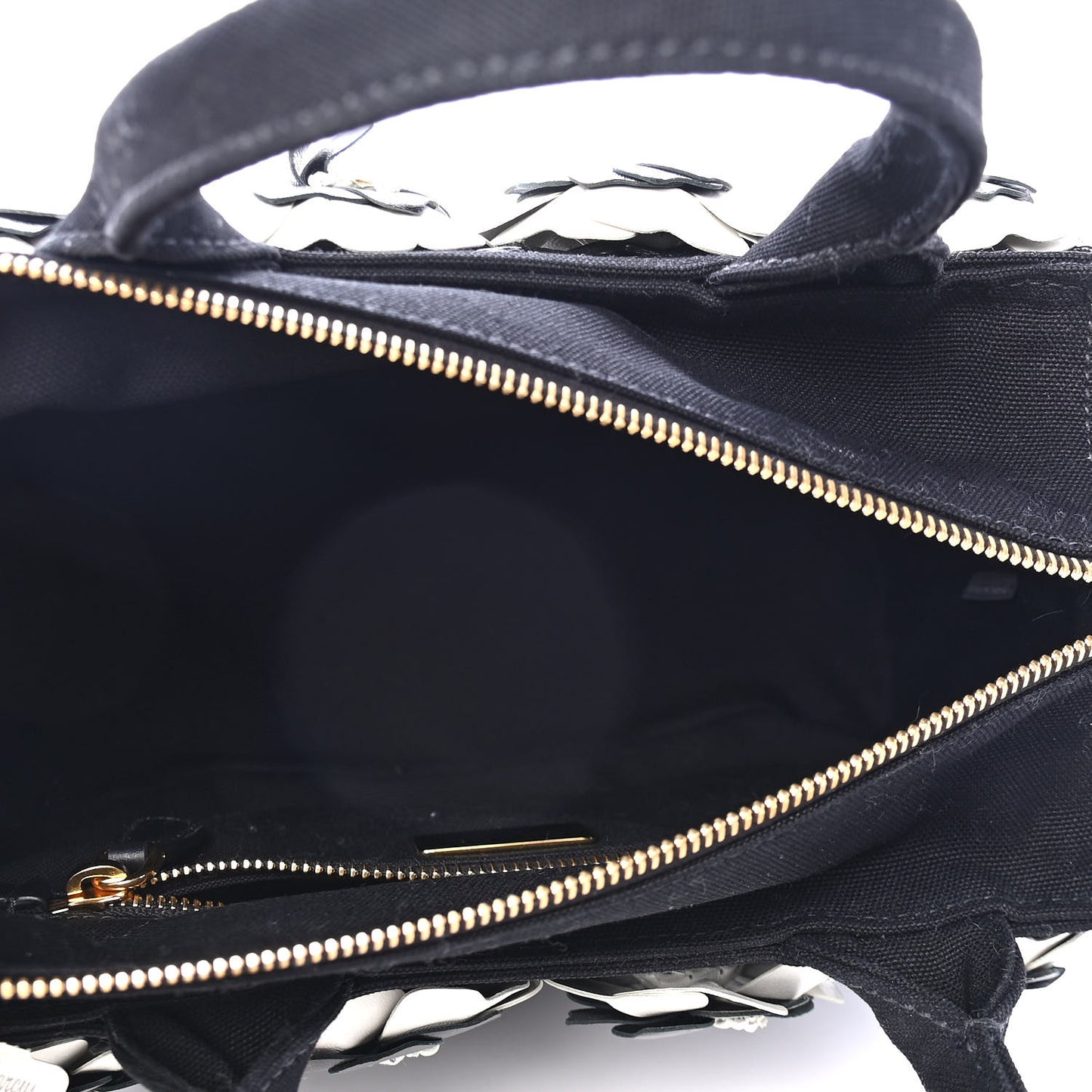 Wicker Canvas Floral Embellished Shoulder Bag Black