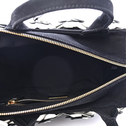 Prada Wicker Canvas Floral Embellished Shoulder Bag Black 4 of 5