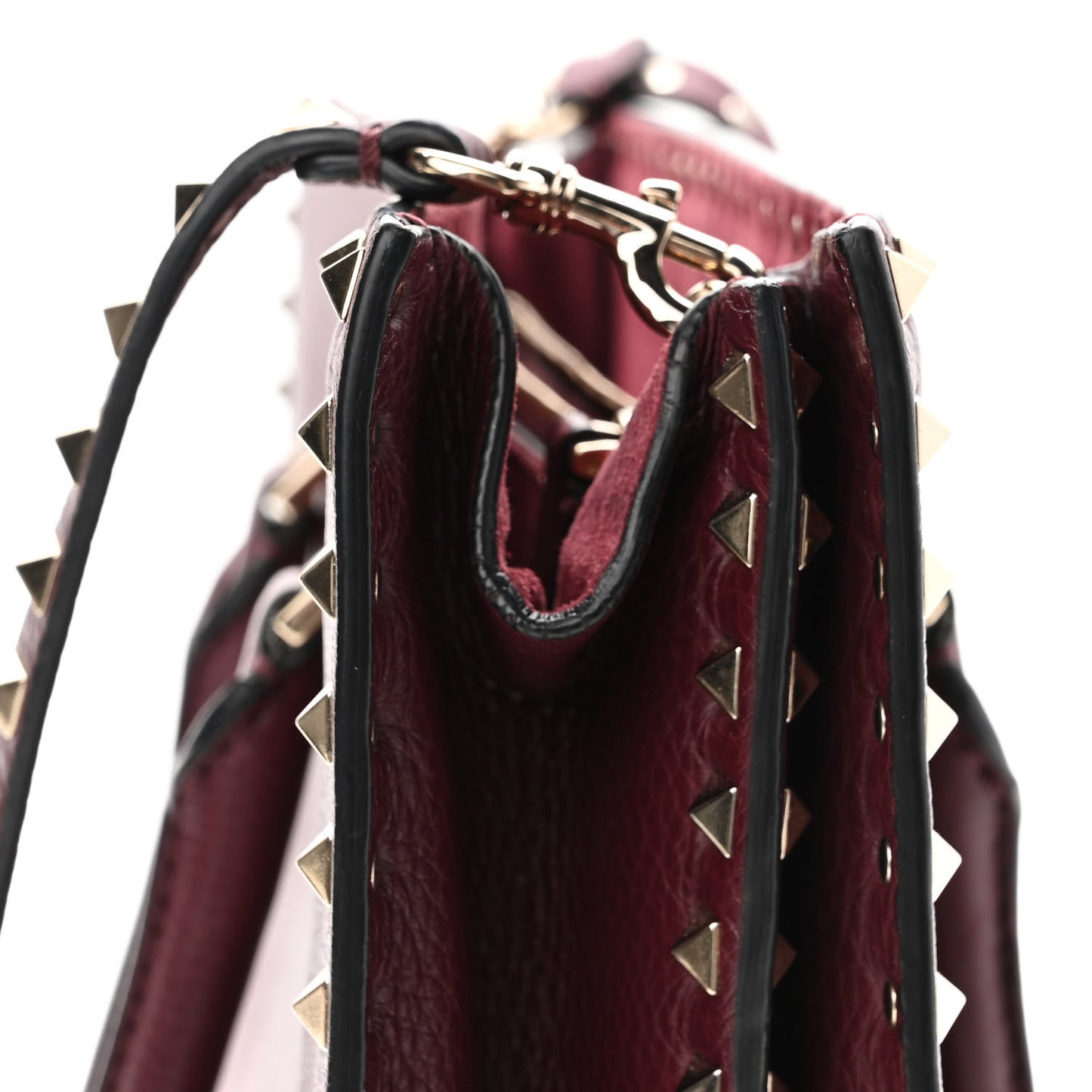 Grained Calfskin Medium Rockstud Double Handle Horizontal Tote Rubin
