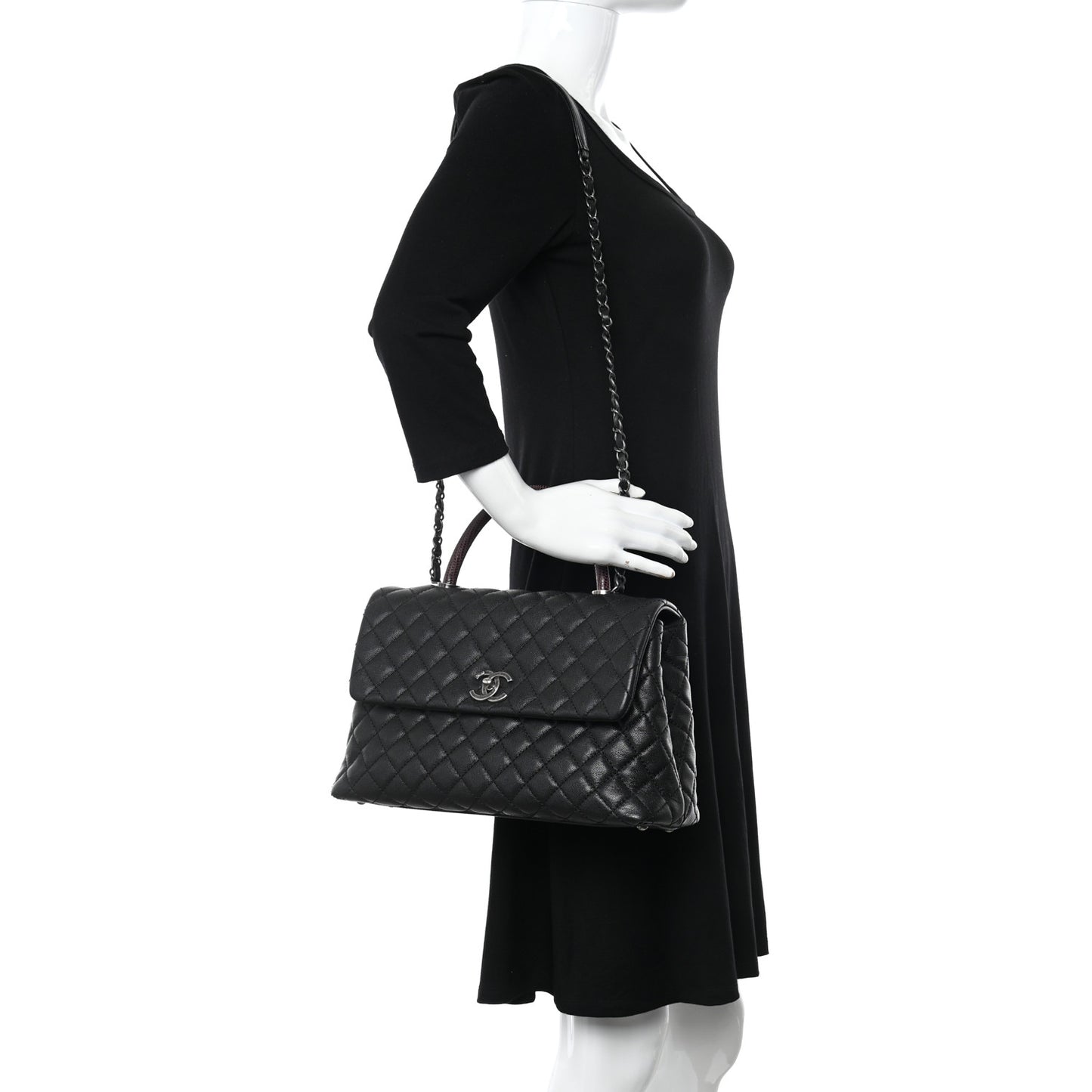 Caviar Lizard Quilted Medium Coco Handle Flap Black