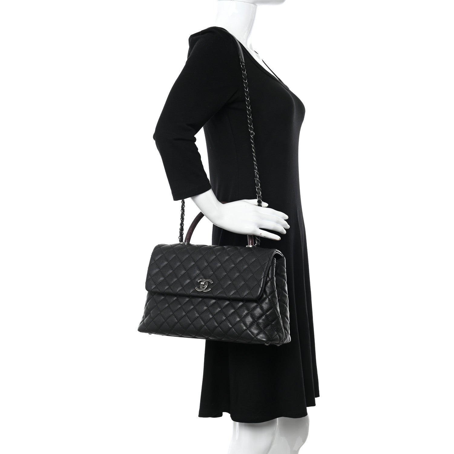 Chanel Caviar Lizard Quilted Medium Coco Handle Flap Black 2 of 14