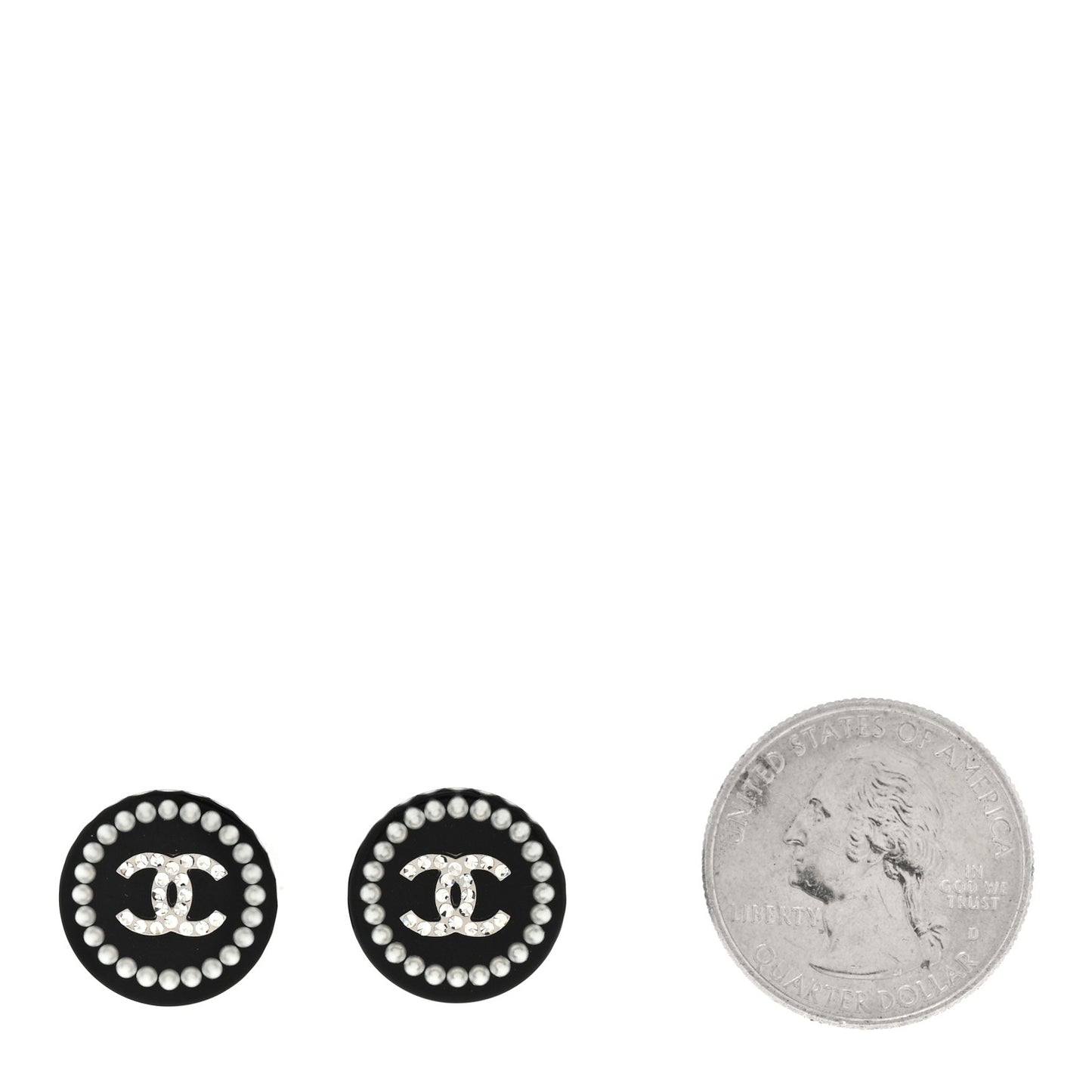 Crystal Pearl CC Round Earrings Black Silver