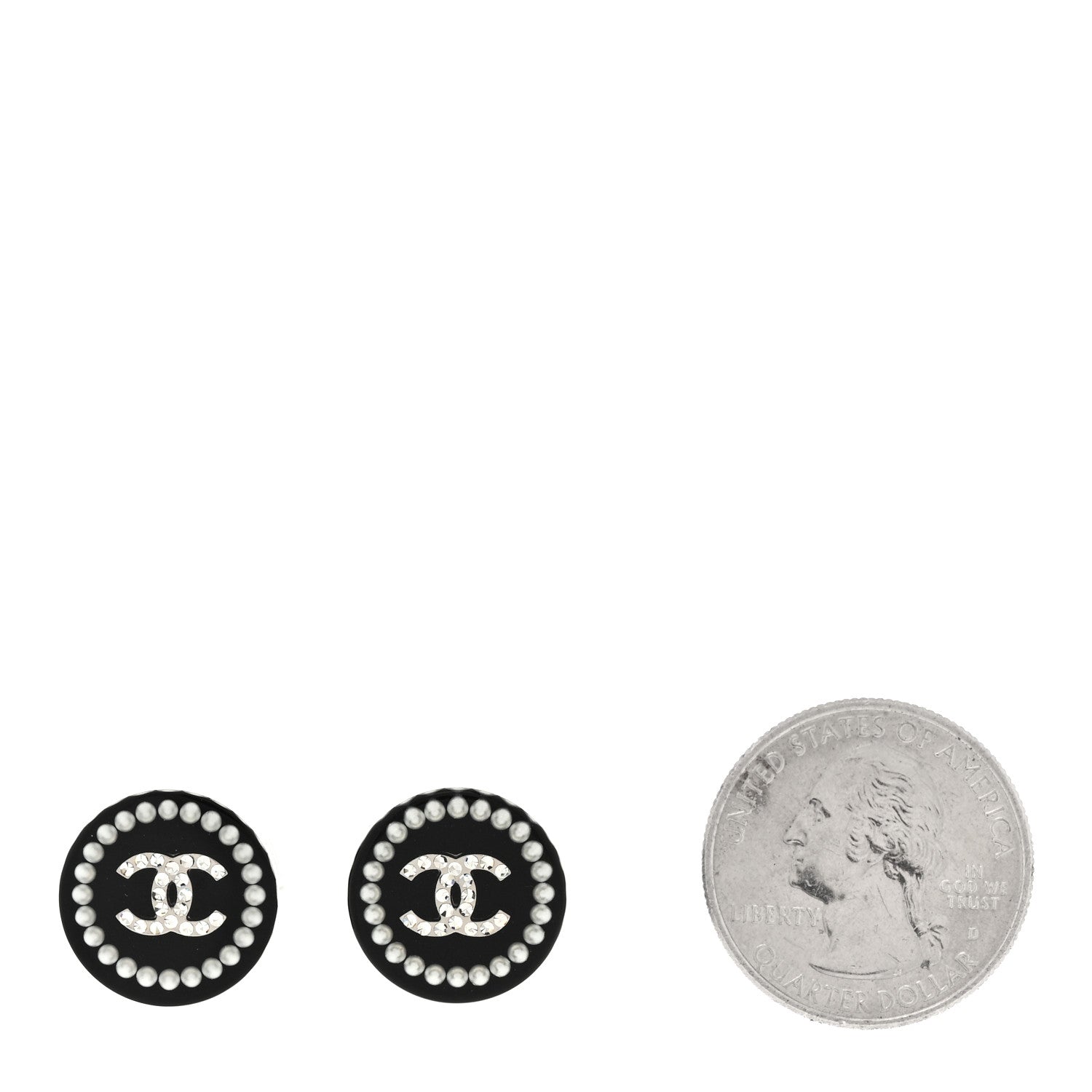 Chanel Crystal Pearl CC Round Earrings Black Silver 2 of 5