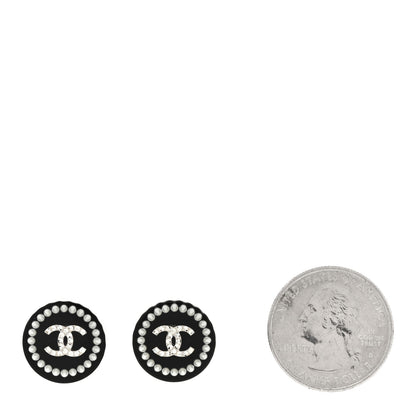 Chanel Crystal Pearl CC Round Earrings Black Silver 2 of 5