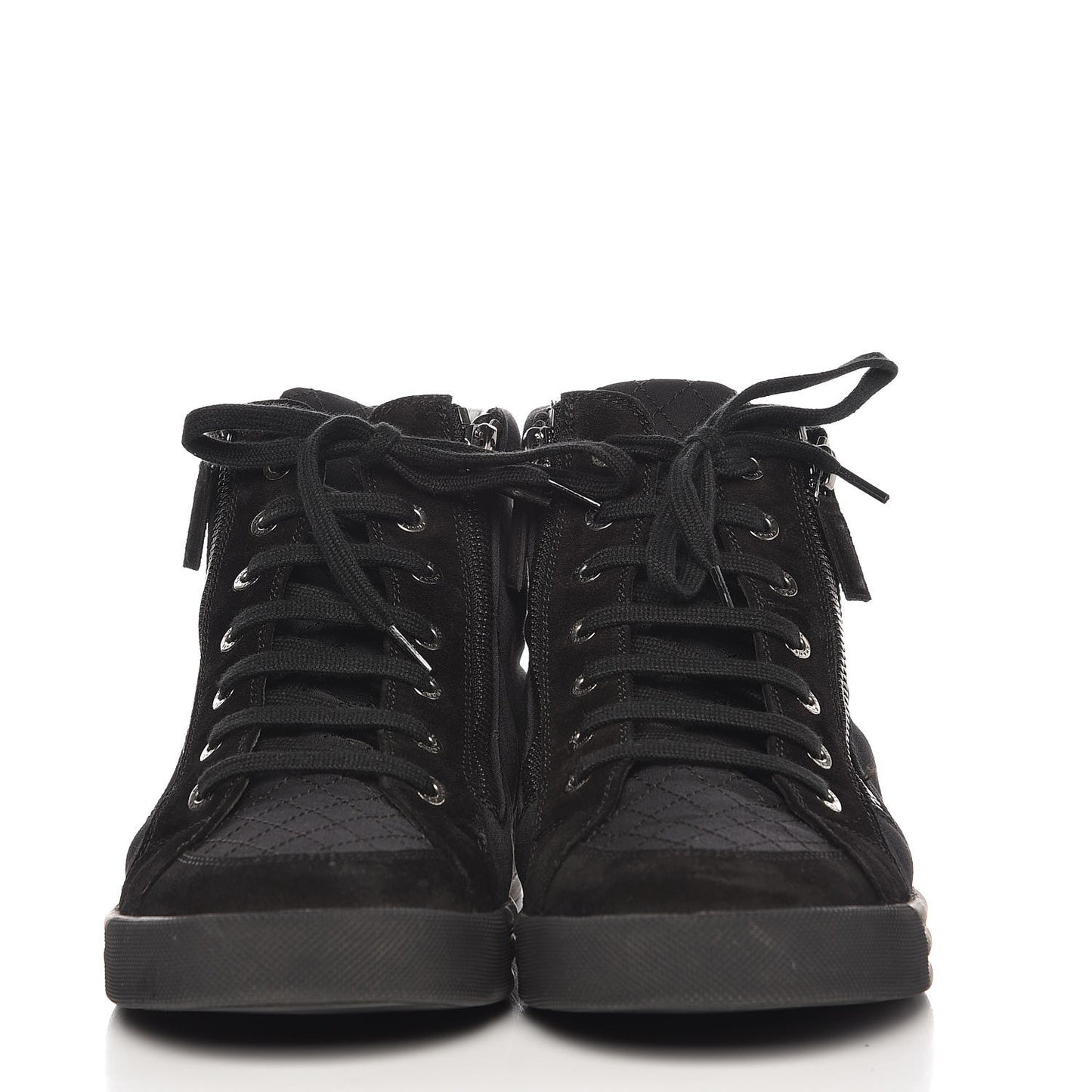 Canvas Suede Calfskin Zipped Sneakers 42 Black