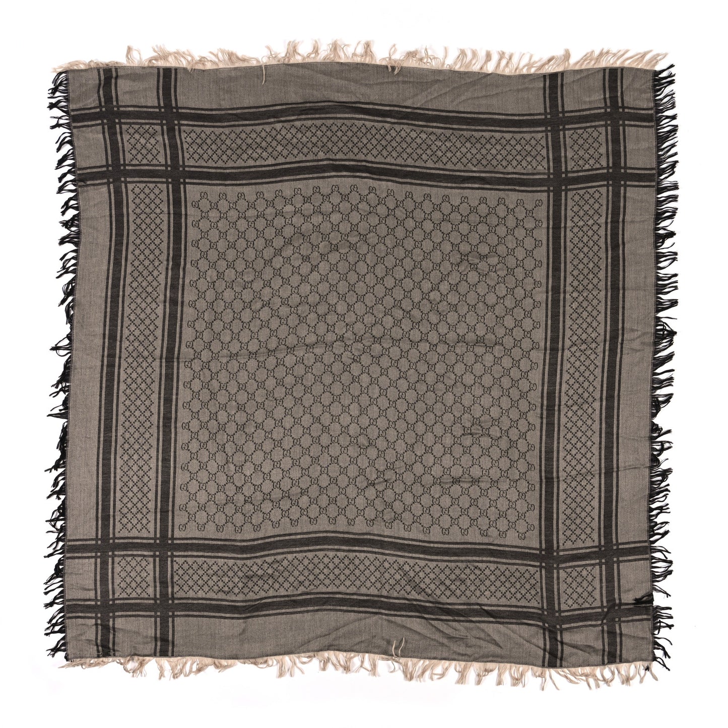 Wool Silk GG Monogram Diamante Plaid Surviee Shawl Beige Dark Brown