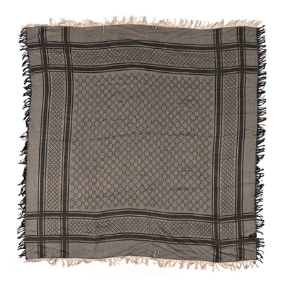 Gucci Wool Silk GG Monogram Diamante Plaid Surviee Shawl Beige Dark Brown 1 of 3