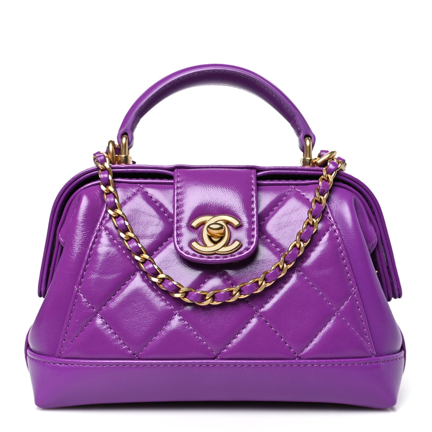 Shiny Lambskin Quilted Mini Cocodoc Top Handle Bag Purple
