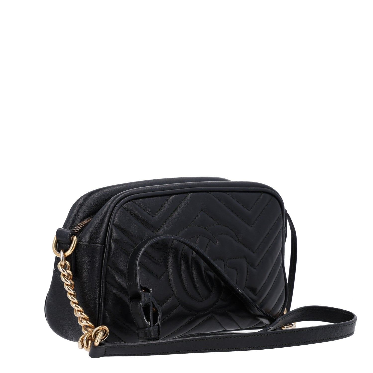 Gucci Calfskin Matelasse Small GG Marmont Chain Shoulder Bag Black 3 of 10