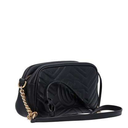 Gucci Calfskin Matelasse Small GG Marmont Chain Shoulder Bag Black 3 of 10