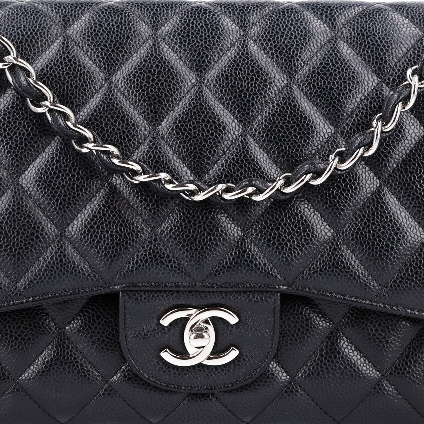 Caviar Quilted Jumbo Double Flap Black