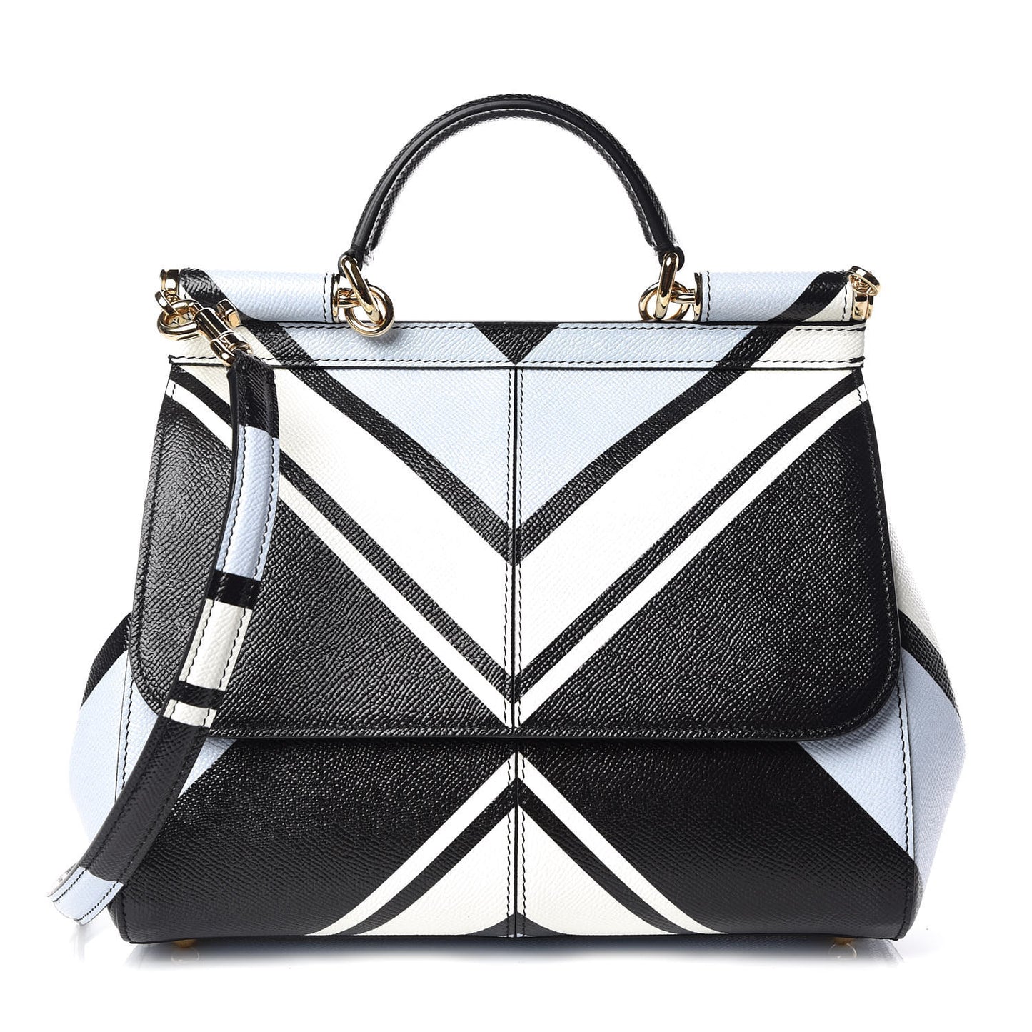 Dauphine Geo Striped Medium Miss Sicily Satchel White Blue Black