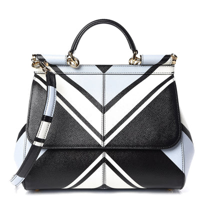 Dolce & Gabbana Dauphine Geo Striped Medium Miss Sicily Satchel White Blue Black 1 of 8