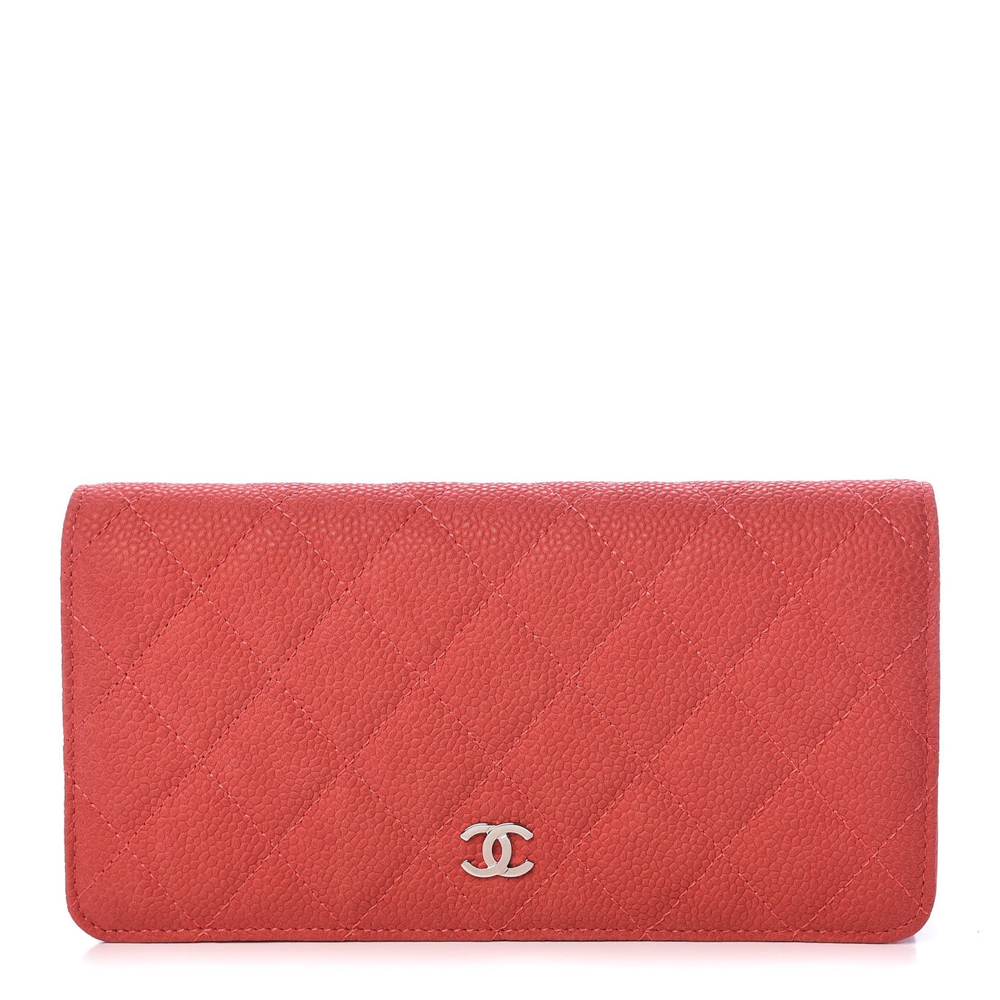 Iridescent Caviar Quilted Yen Wallet Coral Pink