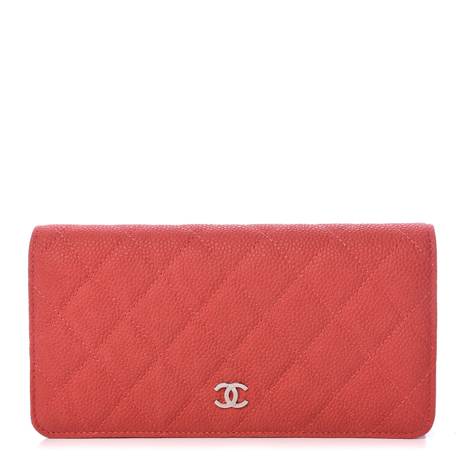 Chanel Iridescent Caviar Quilted Yen Wallet Coral Pink 2 of 10