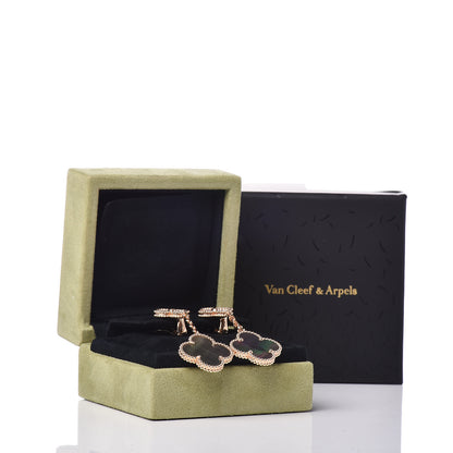 Van Cleef & Arpels 18K Rose Gold Diamond Grey Mother of Pearl Magic Alhambra 2 Motifs Earrings 6 of 6