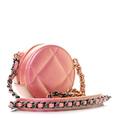 Chanel Iridescent Calfskin Quilted Chanel 19 Round Clutch With Chain Pink 2 of 4