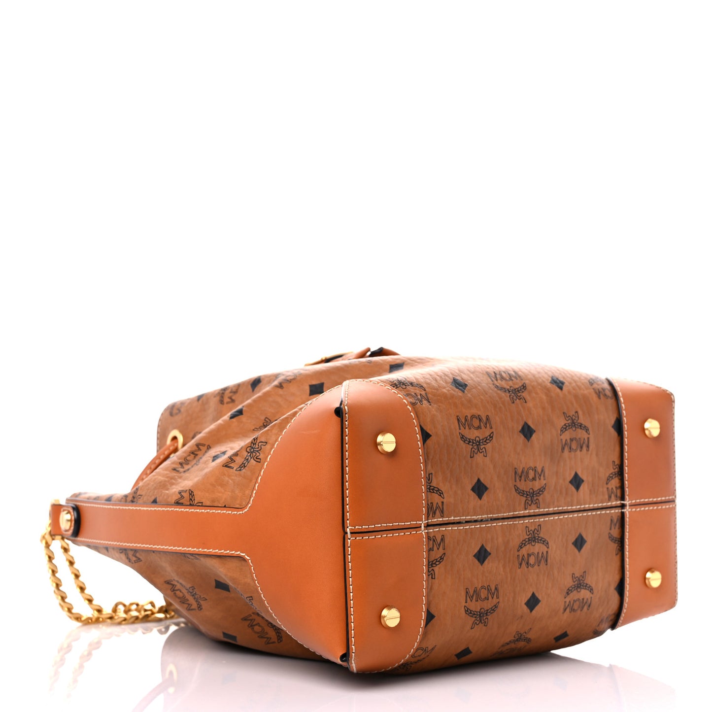 Visetos Small Soft Berlin Drawstring Bucket Bag Cognac