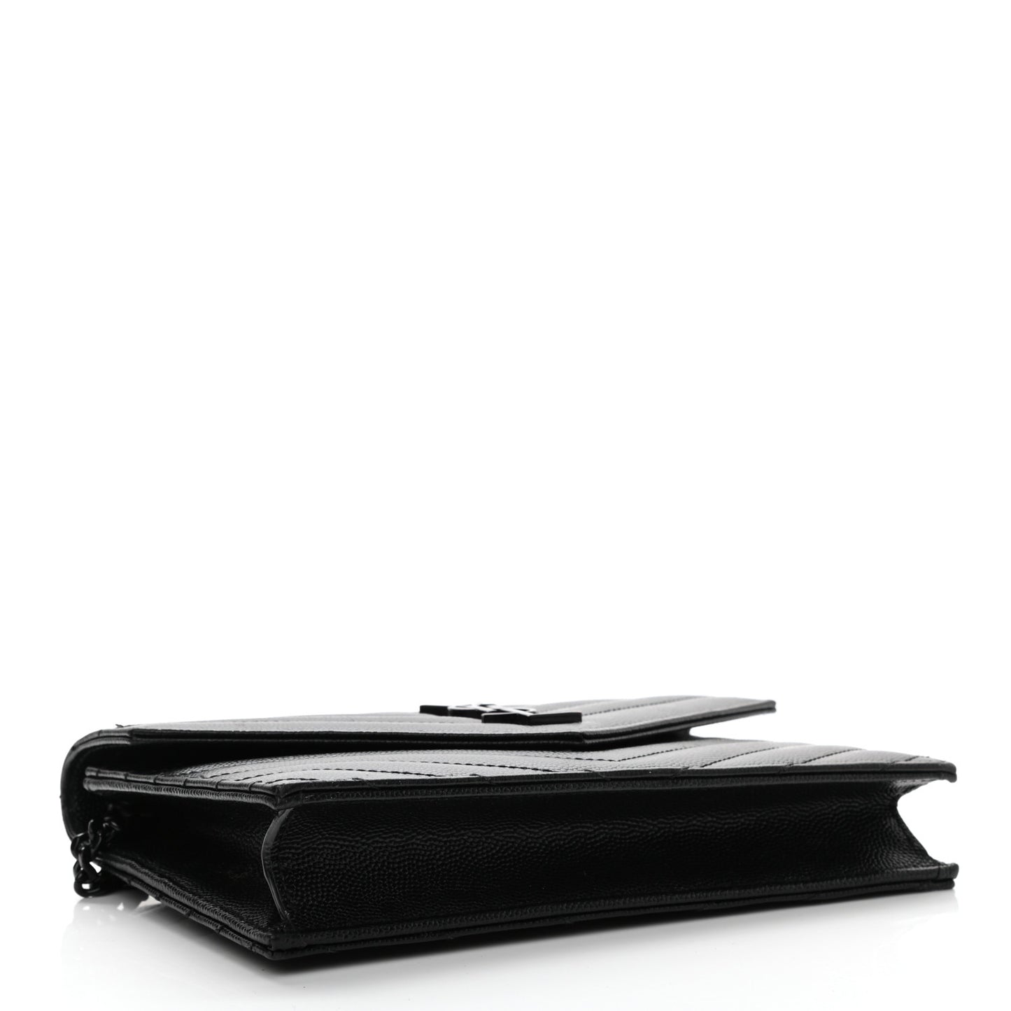 Grain De Poudre Matelasse Chevron Monogram Monochrome Envelope Chain Wallet Black