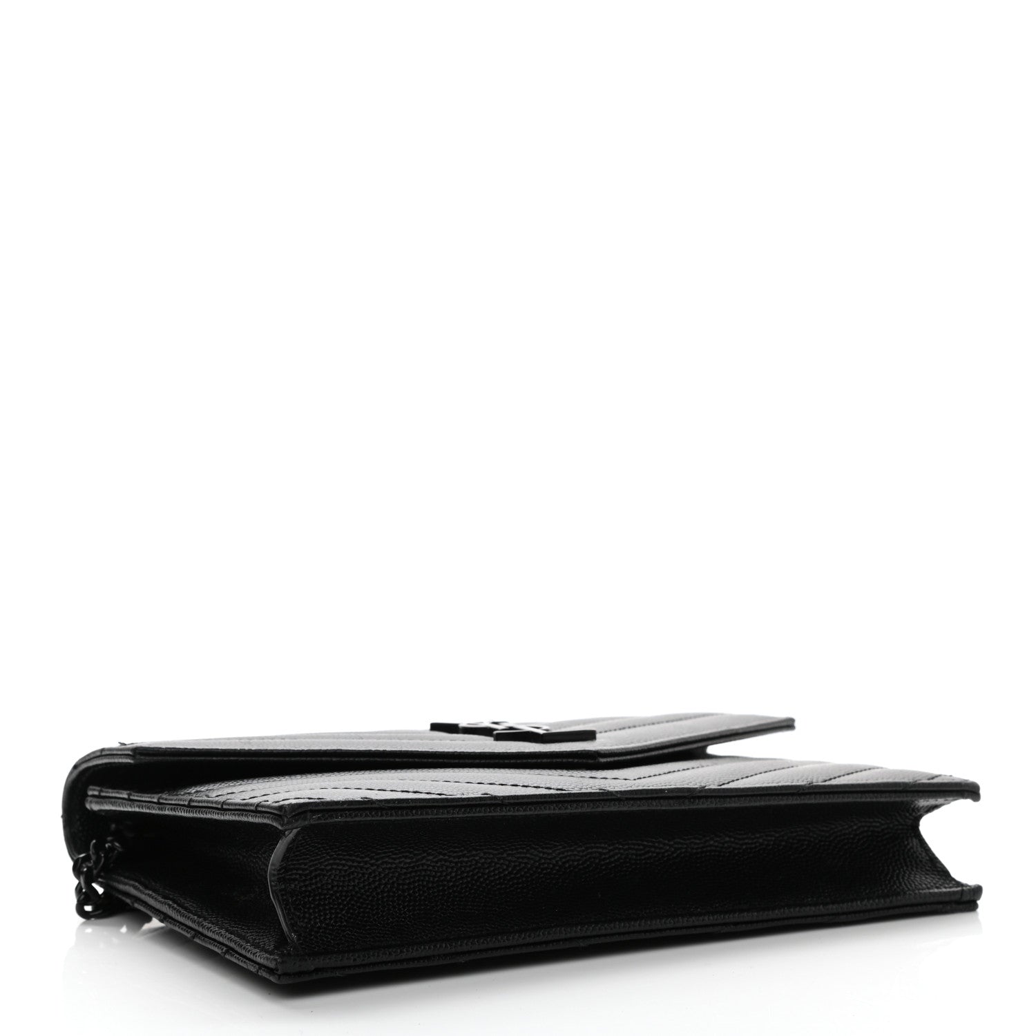 Saint Laurent Grain De Poudre Matelasse Chevron Monogram Monochrome Envelope Chain Wallet Black 4 of 12