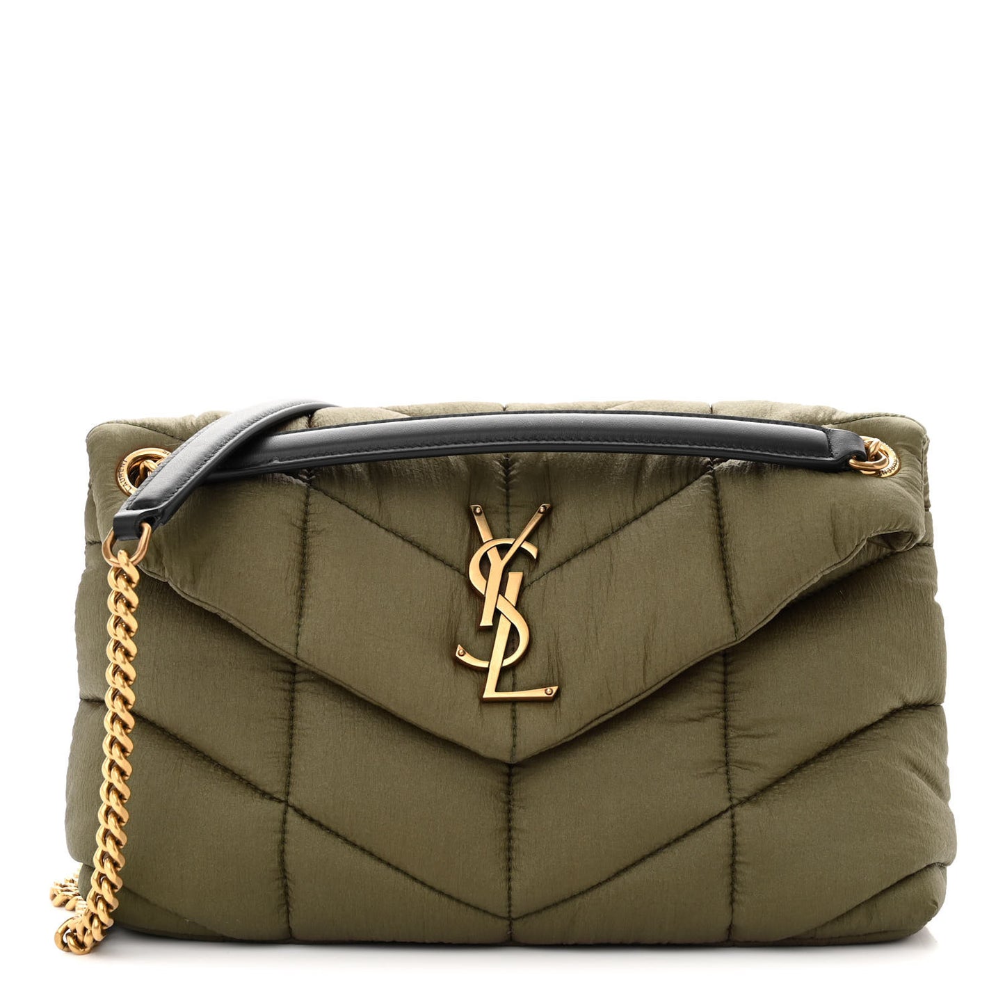 Nylon Quilted Small Loulou Puffer Monogram Chain Satchel Military Green