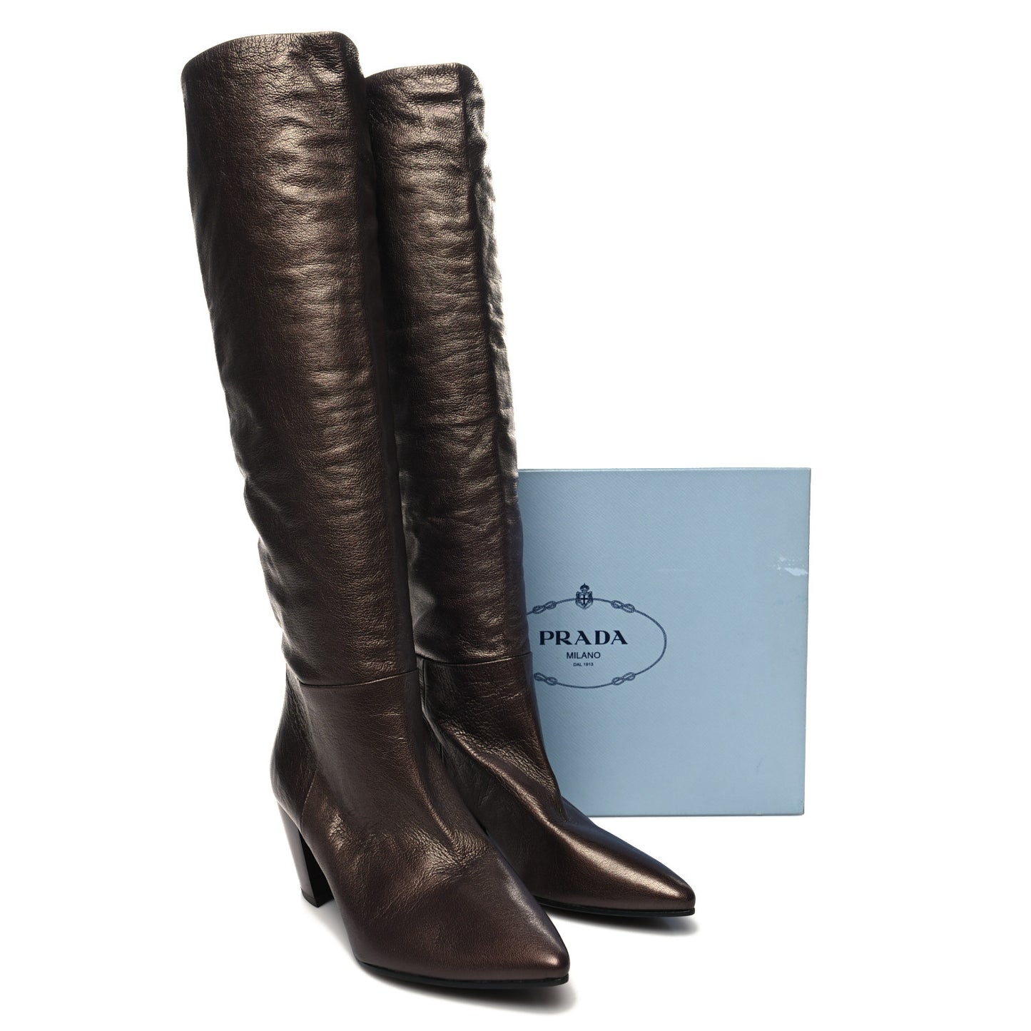 Metallic Calfskin Knee High 105mm Boots 36.5 Bronze