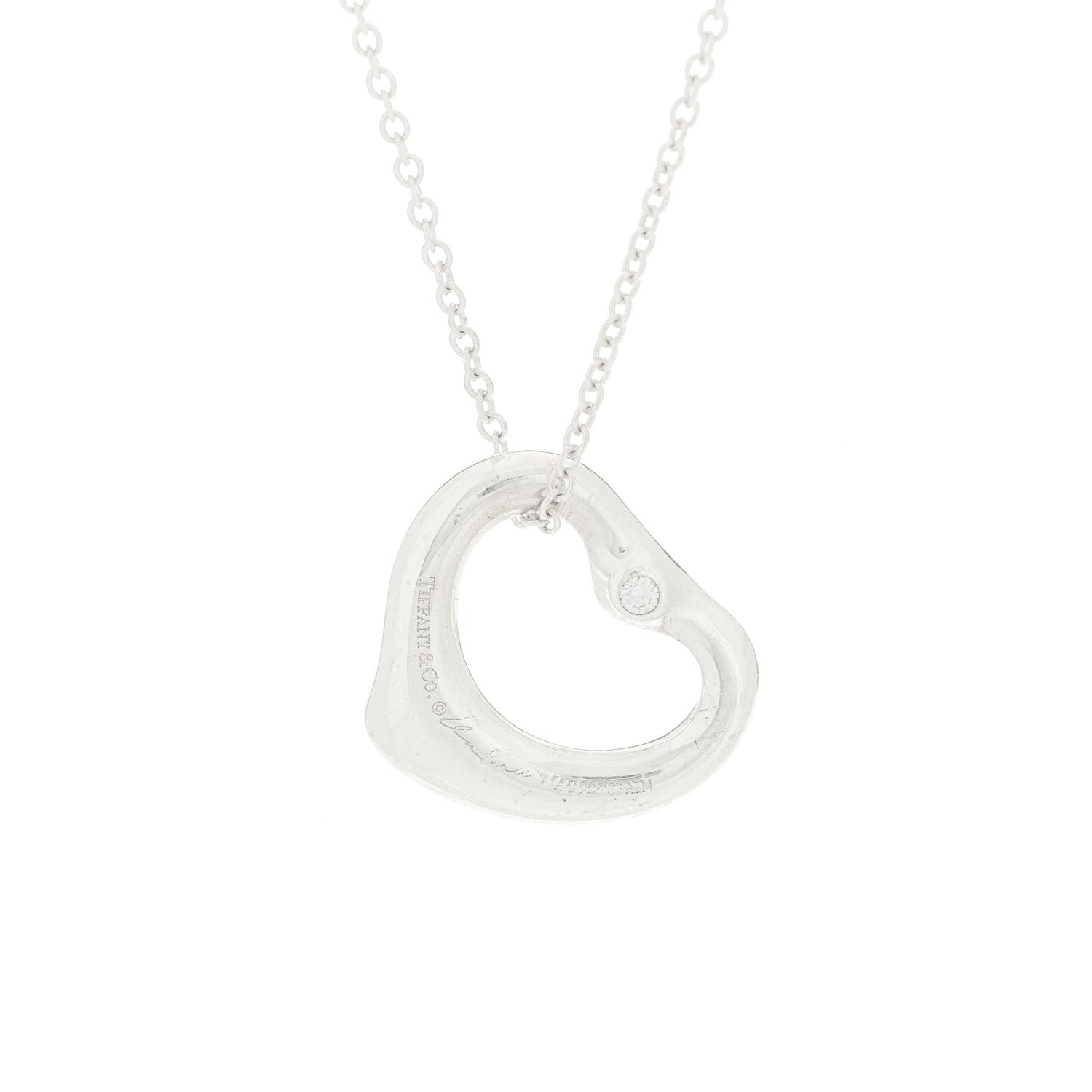 Tiffany Sterling Silver Diamond 16mm Elsa Peretti Open Heart Pendant Necklace 6 of 6