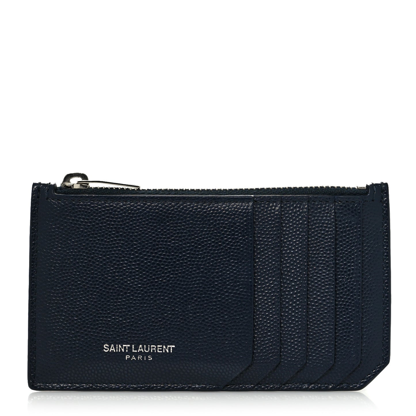 Grained Calfskin 5 Fragments Zip Pouch Card Holder Deep Marine