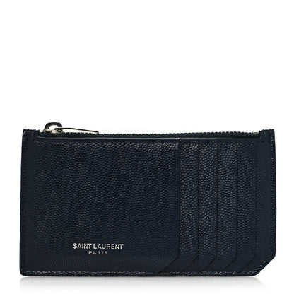 Saint Laurent Grained Calfskin 5 Fragments Zip Pouch Card Holder Deep Marine 1 of 7