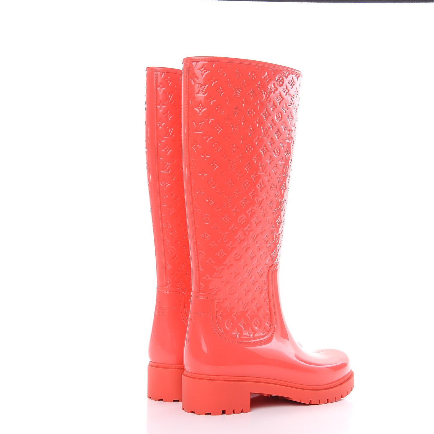 Rubber Embossed Monogram Splash Rain Boots 36 Coral