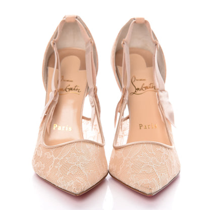 Christian Louboutin Satin Chantilly Lace Hot Jeanbi 100 Pumps 38.5 Nude 2 of 8