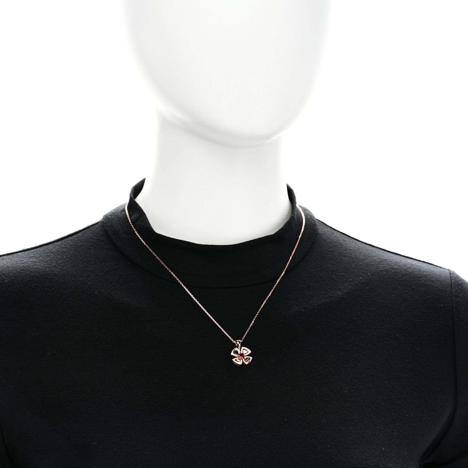 Bulgari 18K Rose Gold Diamond Ruby Fiorever Pave Pendant Necklace 2 of 6
