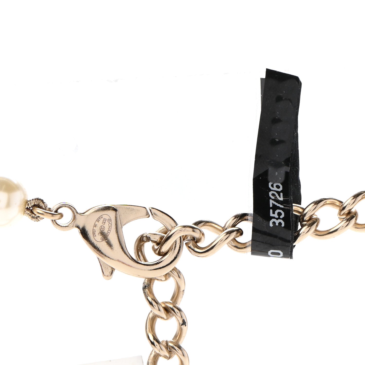 Chanel Lambskin Pearl Crystal CC Chain Necklace Black Gold 6 of 7