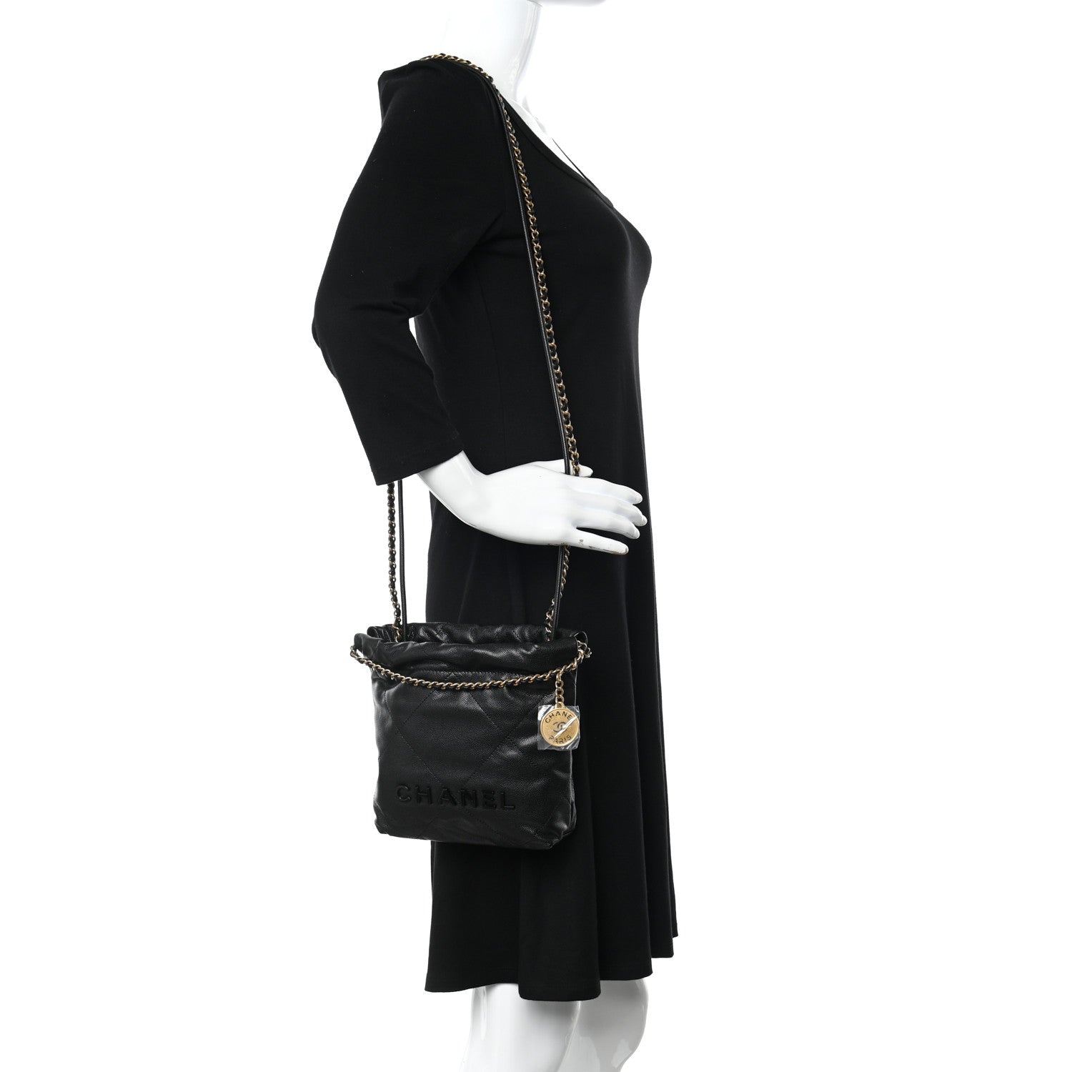 Chanel Shiny Caviar Quilted Monochrome Mini Chanel 22 Black 2 of 10