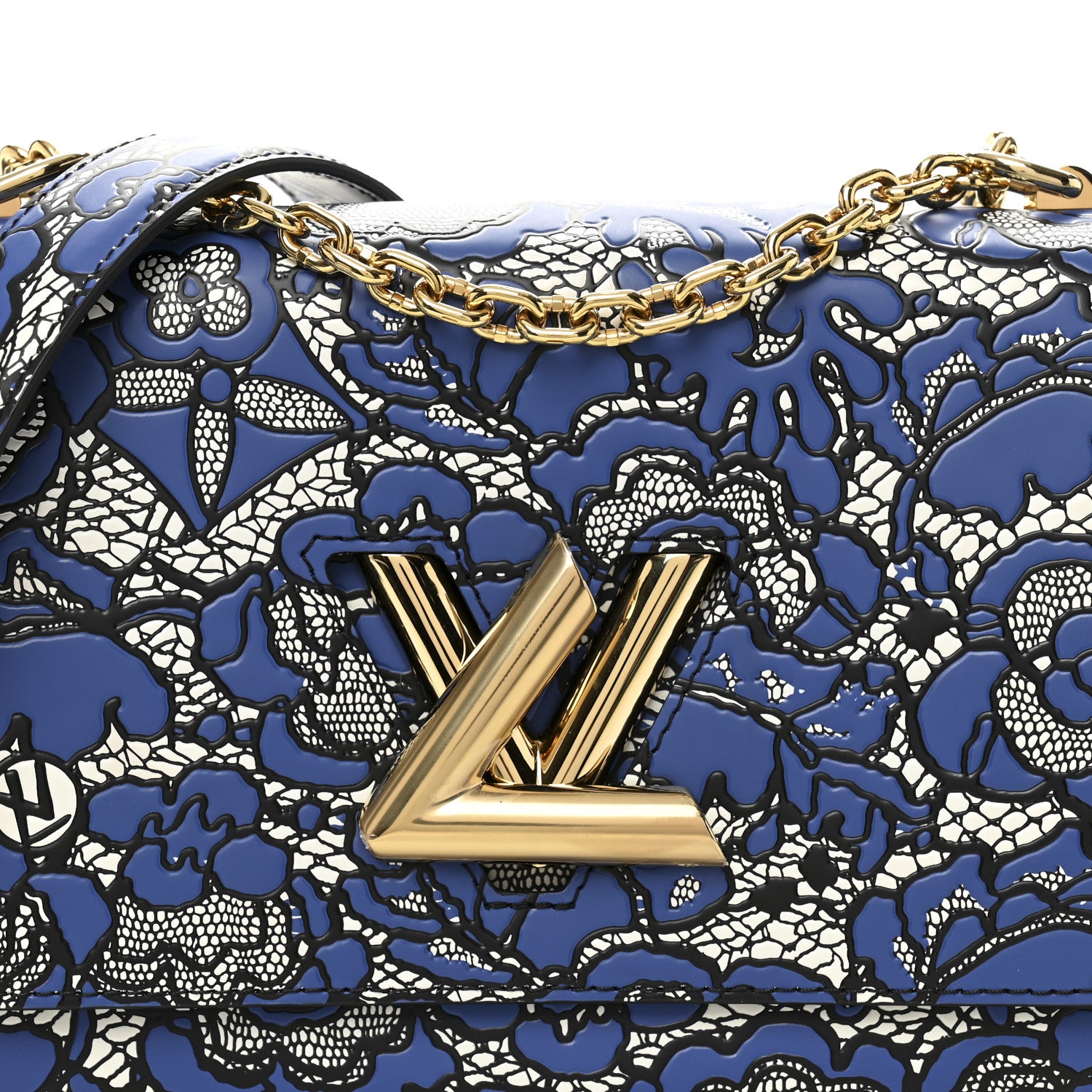 Louis Vuitton Calfskin Lace Flower Inlay Twist Shoulder Bag MM
