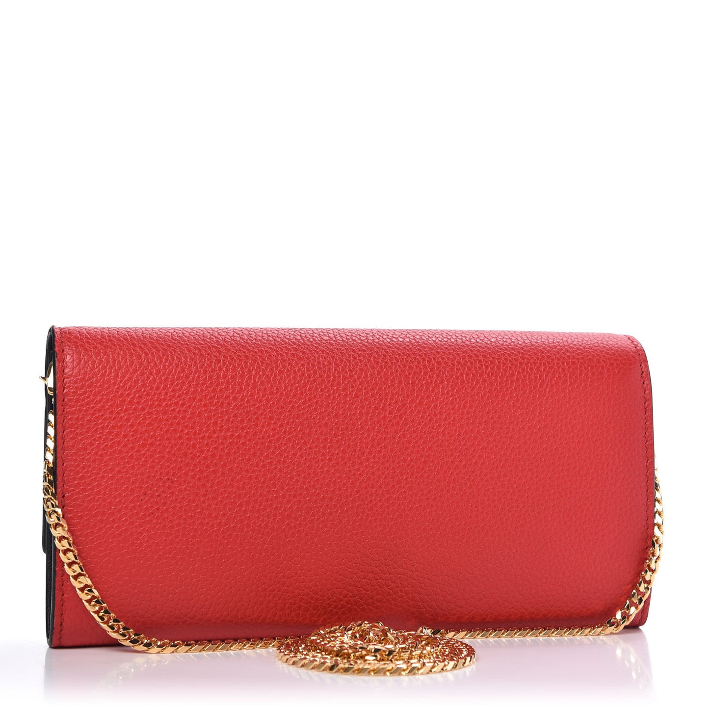 Pebbled Calfskin Skull Wallet on Chain Red