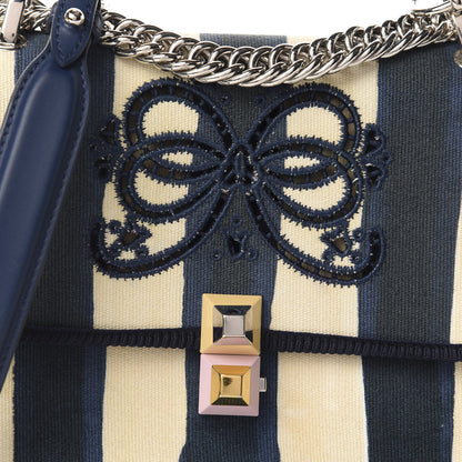 Fendi Canvas Calfskin Striped Bow Small Kan I Shoulder Bag Blueberry 15 of 16