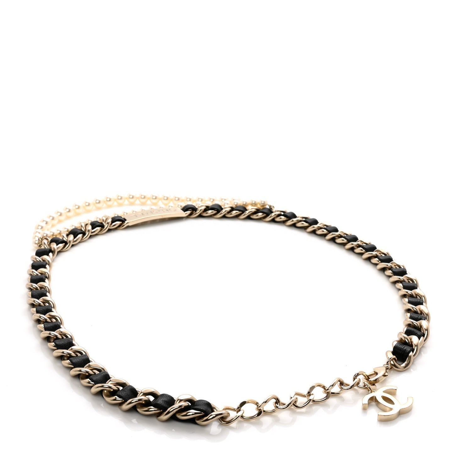 Lambskin Pearl Crystal Sergeant Chanel Belt Black Gold
