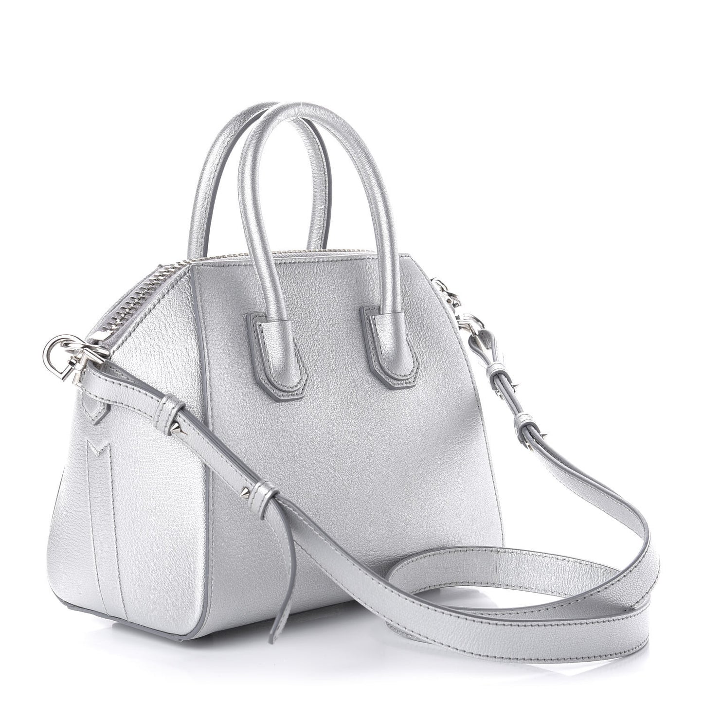 Metallic Sugar Goatskin Mini Antigona Silver
