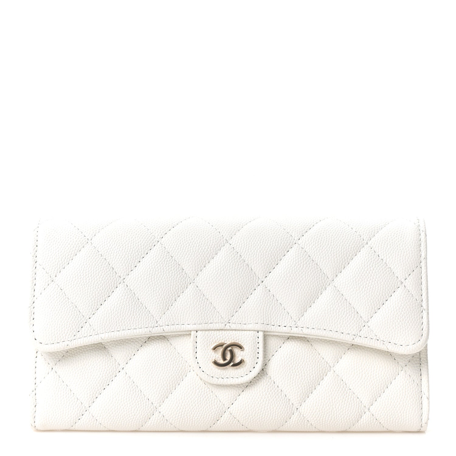 Chanel Caviar Quilted Large Gusset Flap Wallet White 1 of 12