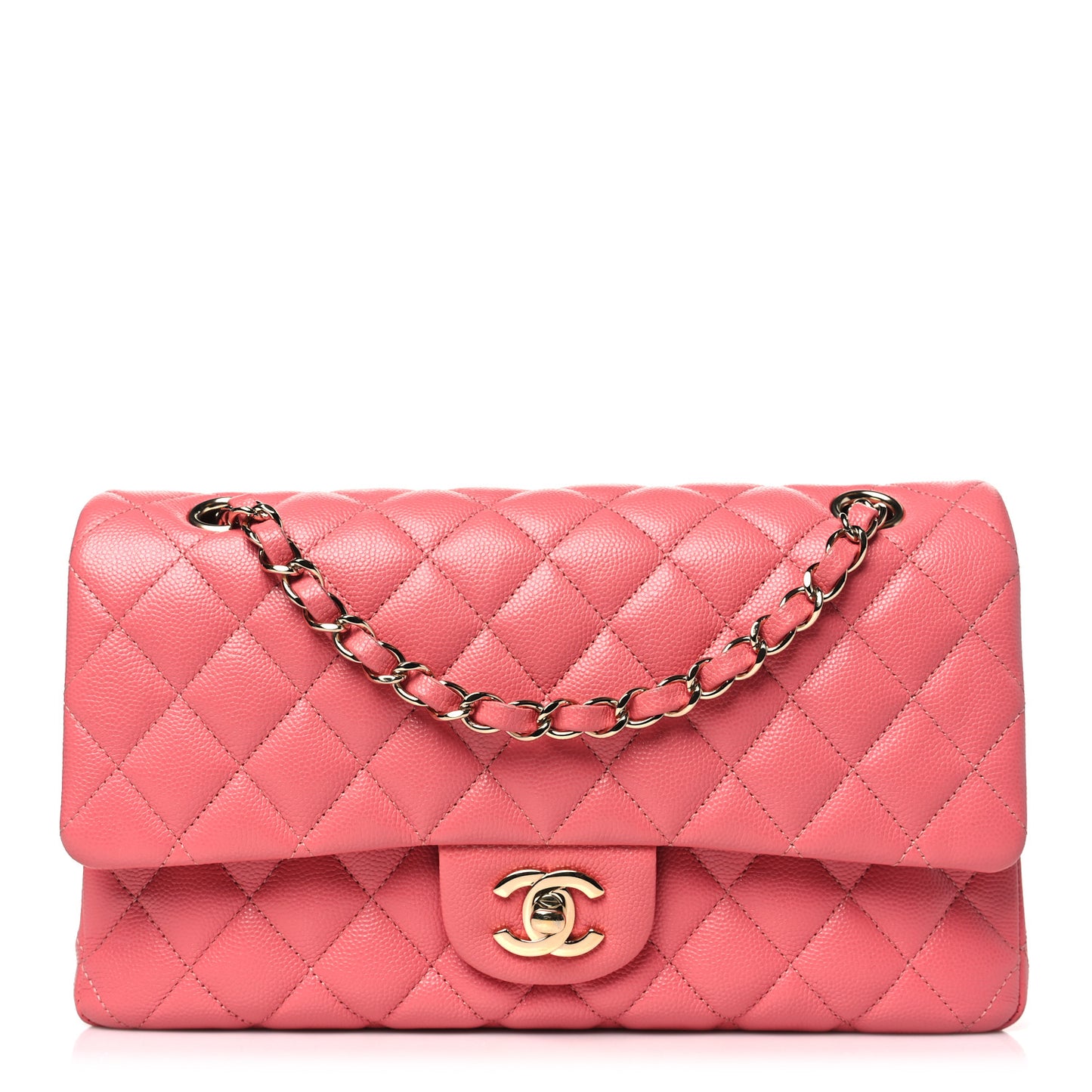 Metallic Caviar Quilted Medium Double Flap Pink