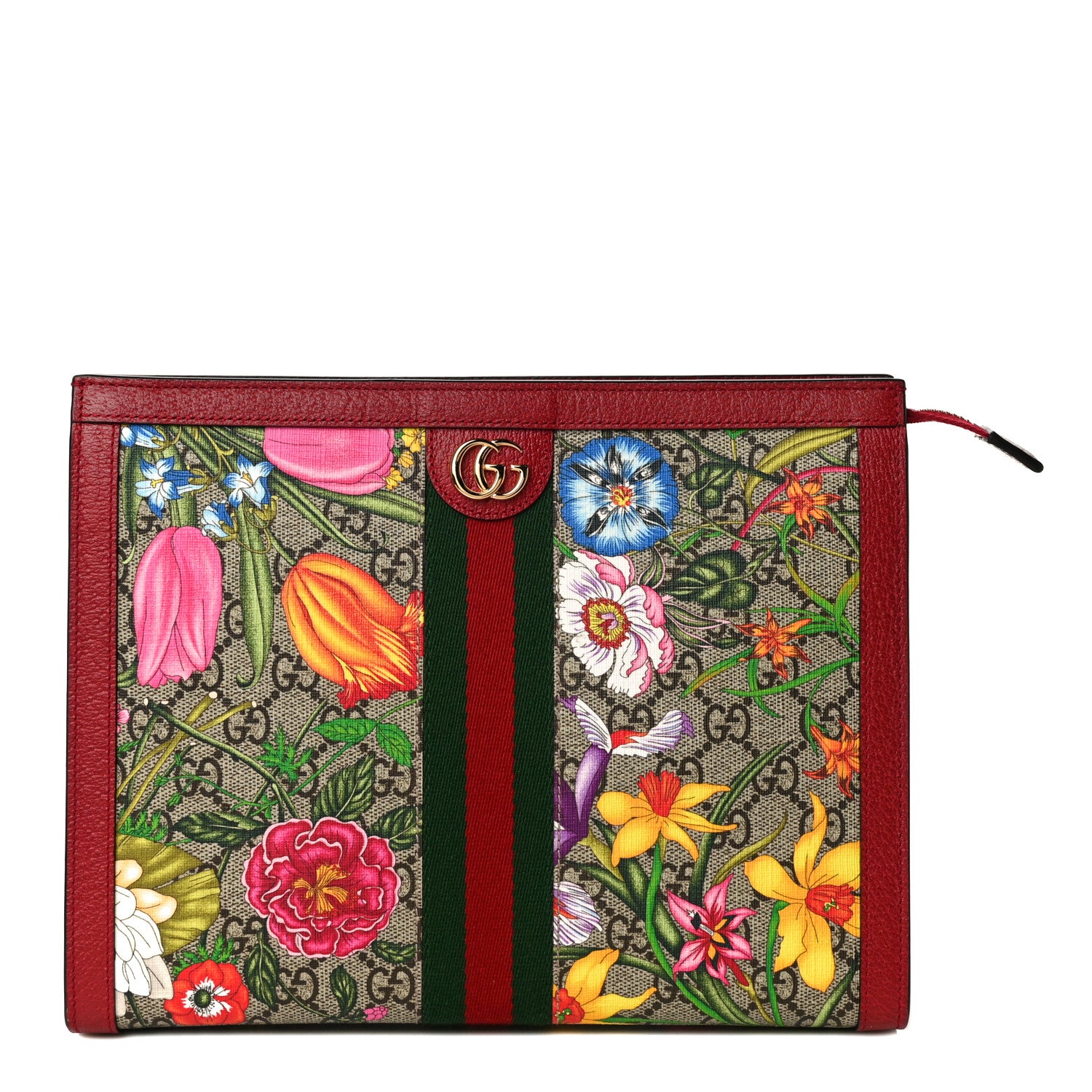 Gucci GG Supreme Monogram Flora Web Ophidia Pouch Red 1 of 10