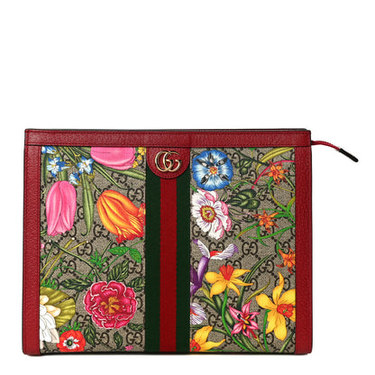 Gucci GG Supreme Monogram Flora Web Ophidia Pouch Red 1 of 10