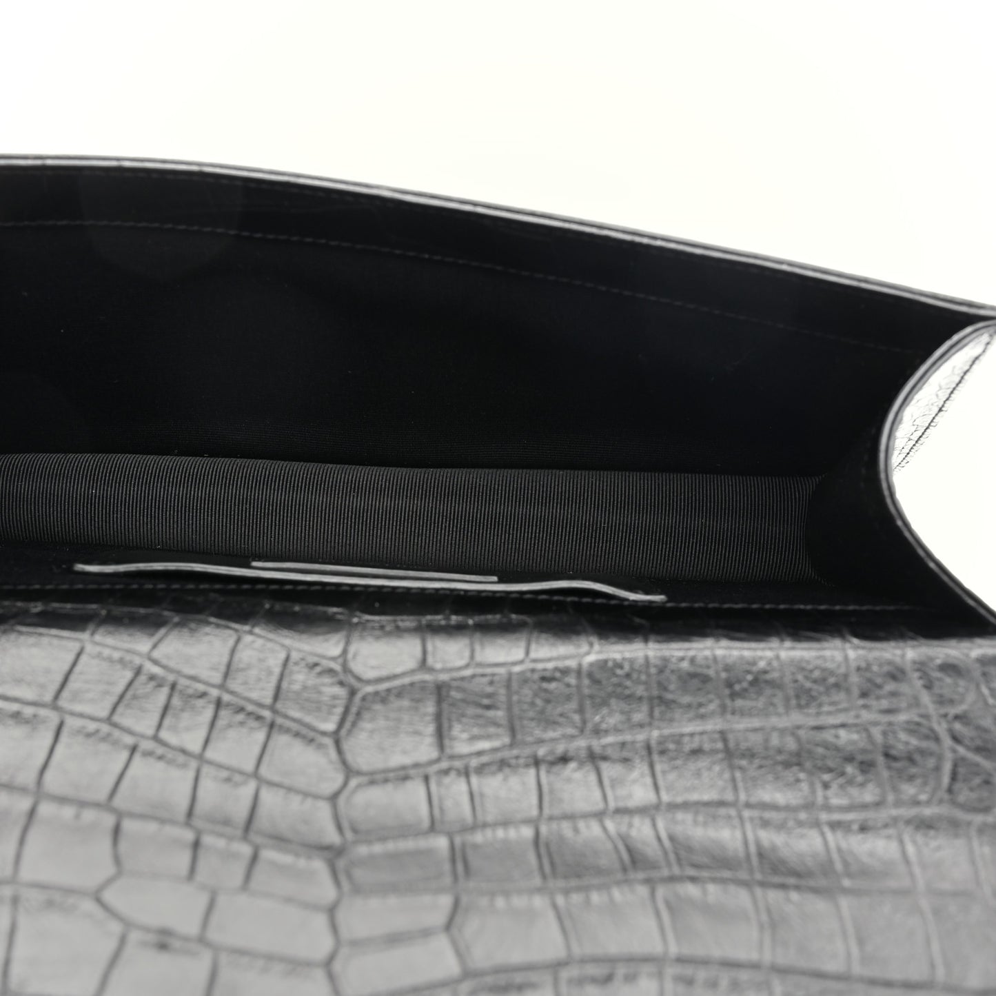 Calfskin Crocodile Embossed Classic Kate Monogram Clutch Black